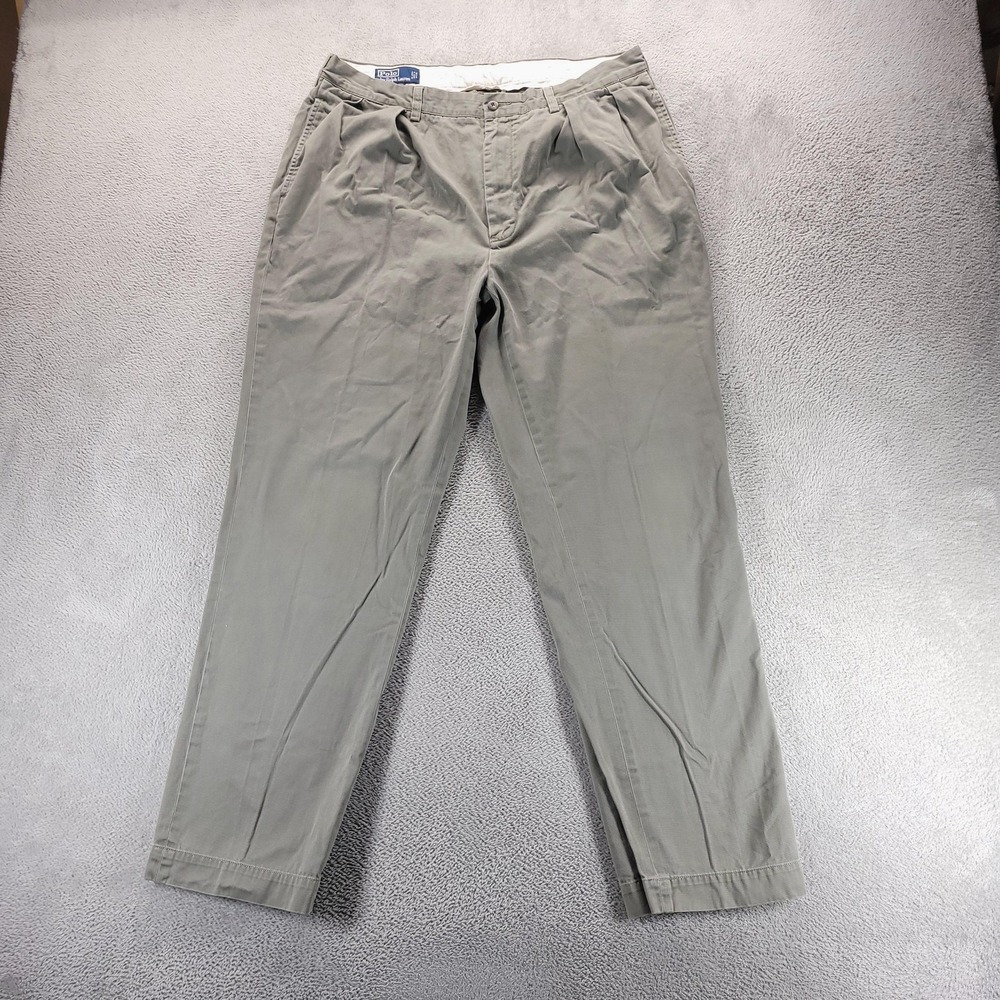 VTG Polo Ralph Lauren Pants Mens 38x34 Beige Andrew Pleated Chino Trousers